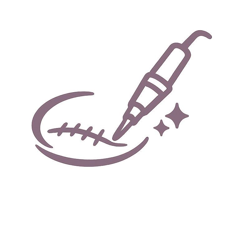 Stilisierte Grafik einer Tattoomaschine und einer Narbe.